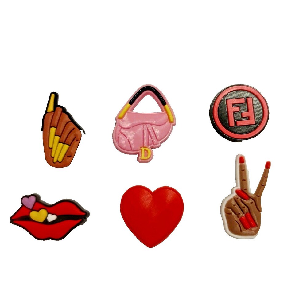 Croc Shoe Charms Fashion Charms,Nails, Heart, Purse, Lips-Set of 6 NWOT